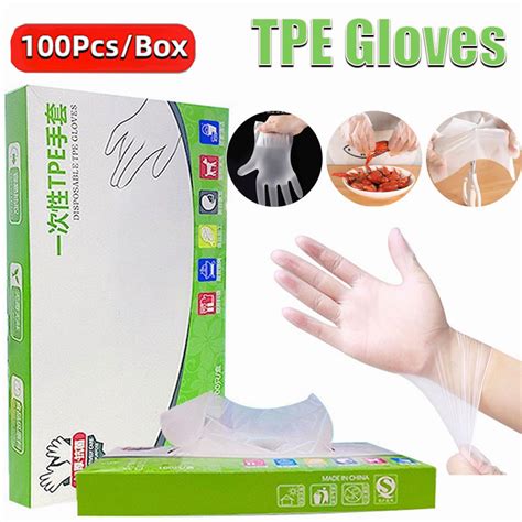 100pcs TPE Disposable Gloves Latex Free Gloves Transparent Antiskid Job