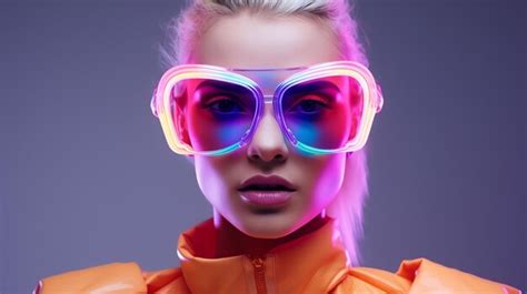 Premium Photo A Woman Wearing Neon Glasses