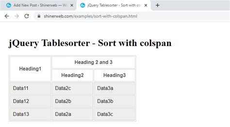 How To Sort Table Columns With Colspan By Clicking On The Header Using