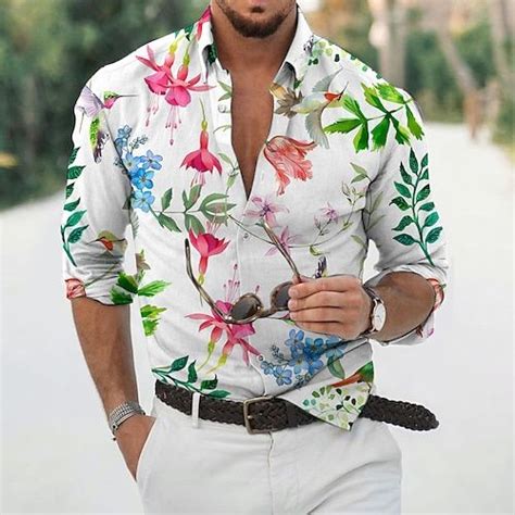 Hombre Camisa Camisa Gráfica Floral Cuello Vuelto Verde Claro Púrpula