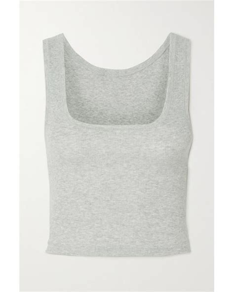 Skims Cotton Collection Cropped Ribbed Cotton-blend Jersey Tank in Gray ...