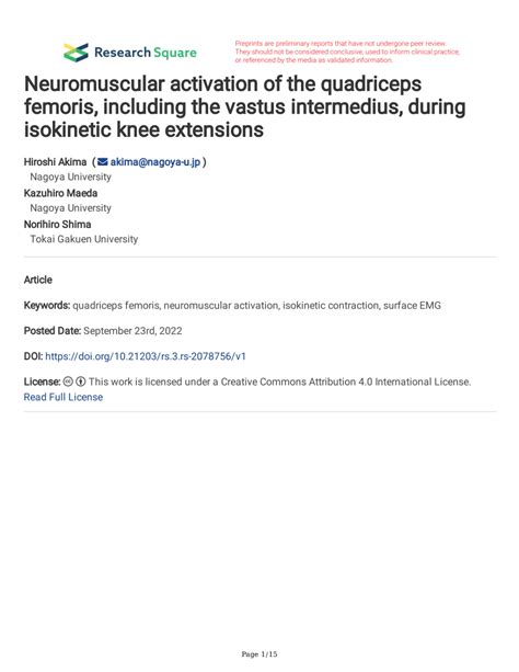 PDF Neuromuscular Activation Of The Quadriceps Femoris Including The