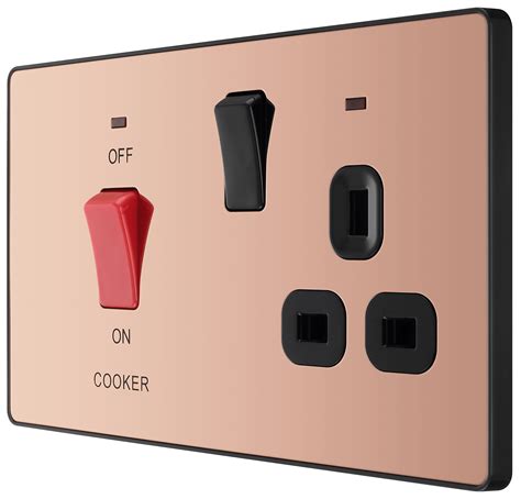 Bg Evolve Polished Copper 45a 2 Pole Cooker Switch With 13a Switched S Uk