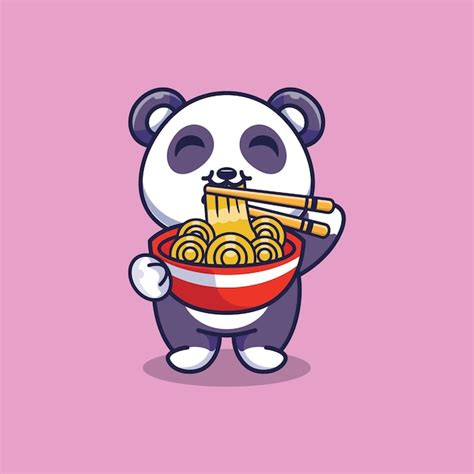 Lindo Panda De Pie Comiendo Fideos Ramen Con Ilustraci N De Icono De