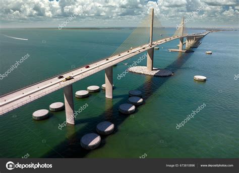 Aerial View Sunshine Skyway Bridge Tampa Bay Florida Moving Traffic ...