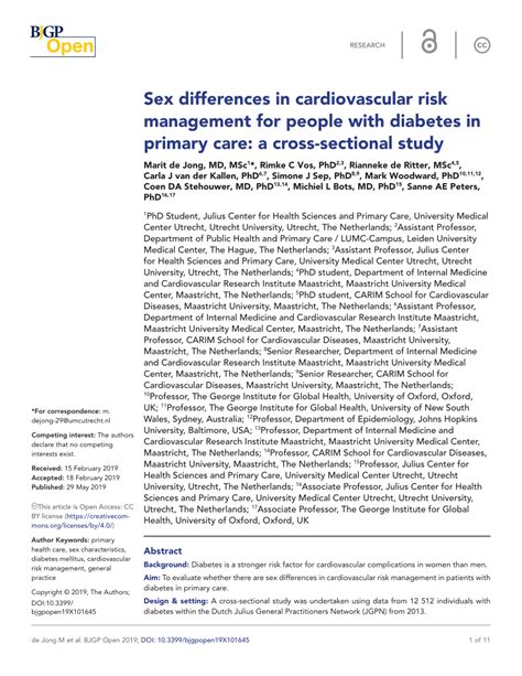 PDF Sex Differences In Cardiovascular Risk Management For People With