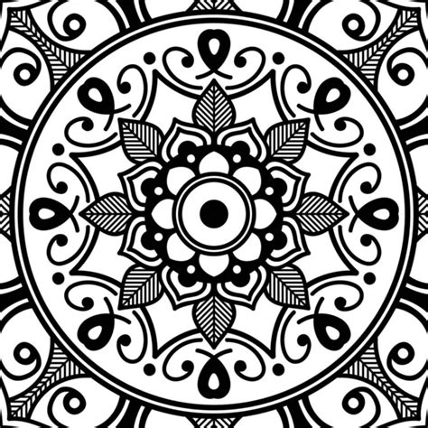 Ornamento blanco y negro de la flor del círculo mandala de flores