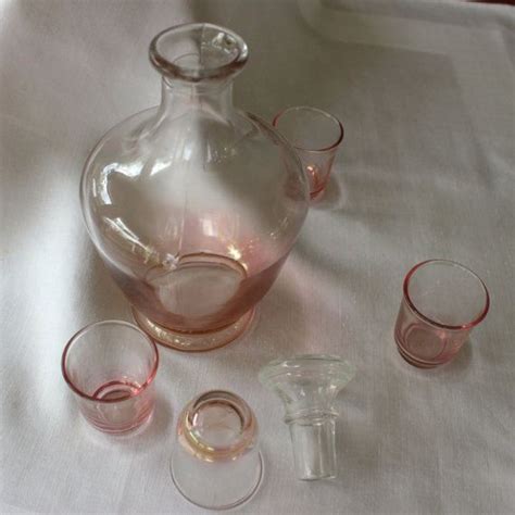 Vintage Glass Cordial Set Rossini French Pink Decanter Box Etsy