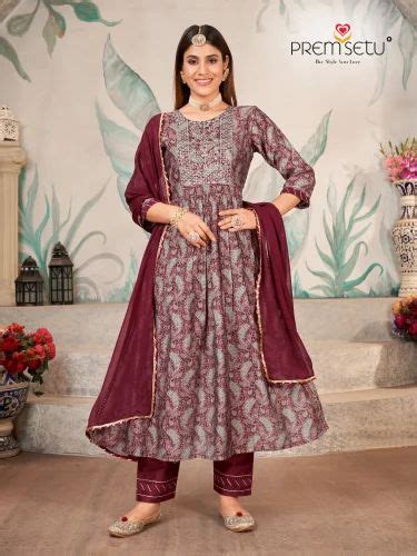 Premsetu Modal Foil Print Nyra Kurta Pant On Dupatta On Mock Work Witht