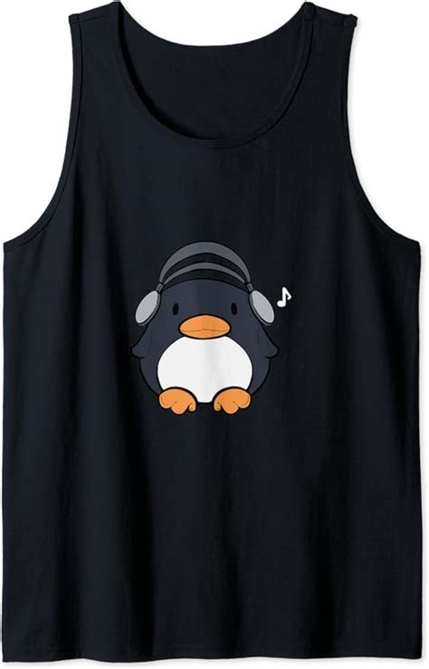 Amazon.com: Cute Penguin Headphones Music and Penguin Lover Tank Top ...