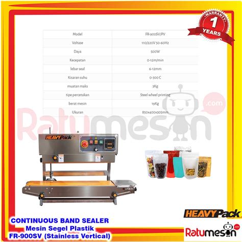 Jual Continuous Band Sealer Mesin Segel Plastik Vertikal FR 900SV