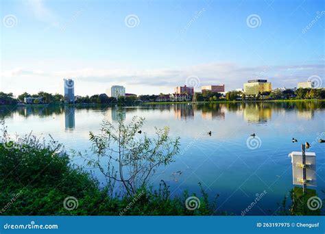 Sunset Landscape Of City Of Lakeland Editorial Image Image Of