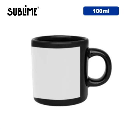 Caneca De Cer Mica Preta Tarja Branca Para Sublima O Ml