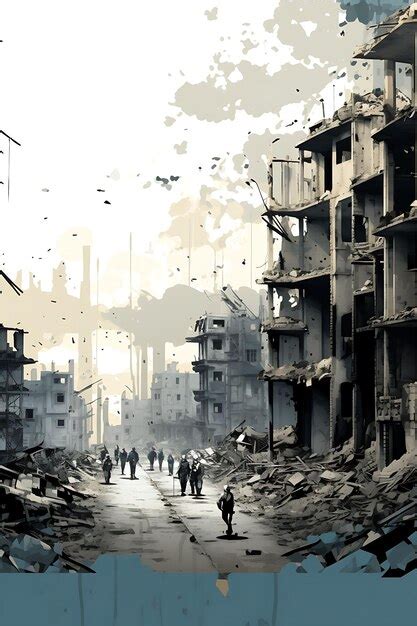 Premium AI Image | Syrian Civil War Devastated Cityscape and Refugees ...