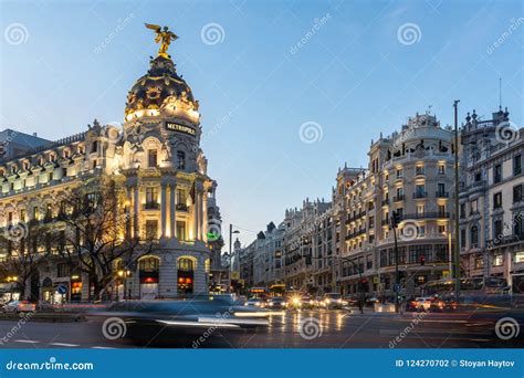 Sunset View Of Gran Via And Metropolis Building Edificio Metropolis In