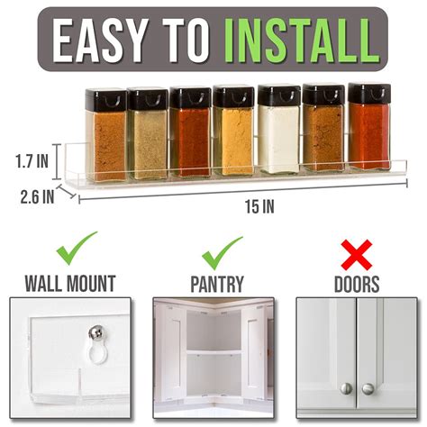 Adhesive Spice Rack Wall Mount No Drill Clear Acrylic Spice Rack