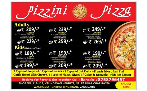 Menu At Pizzini Pizza Vadodara