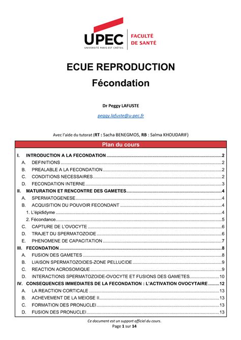 Polycopié Fécondation v2 Ce document est un support officiel du cours