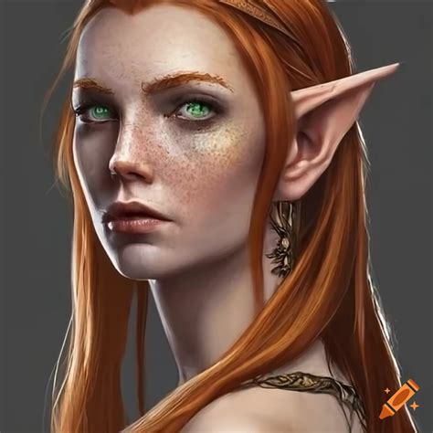 Portrait Of An Auburn Haired Elven Woman With Green Eyes On Craiyon