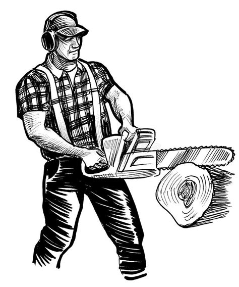 Canadian Lumberjack With Chainsaw Stock Illustration Illustration Of