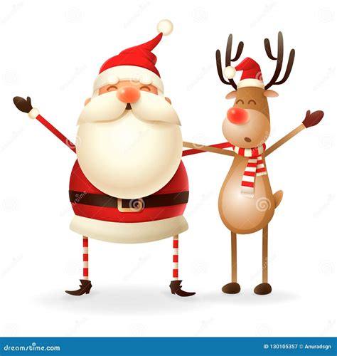 Cute Happy Santa Claus and Reindeer Celebrate Christmas - Isolated on Transparent Background ...