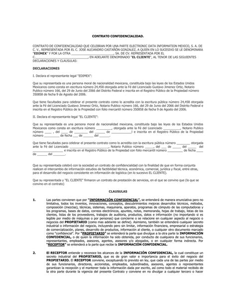 Contrato De Confidencialidad Ejemplo