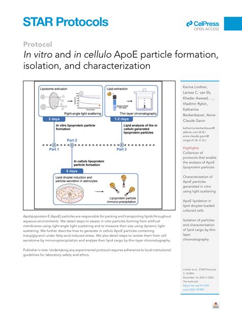 PDF In Vitro And In Cellulo ApoE Particle Formation Isolation And