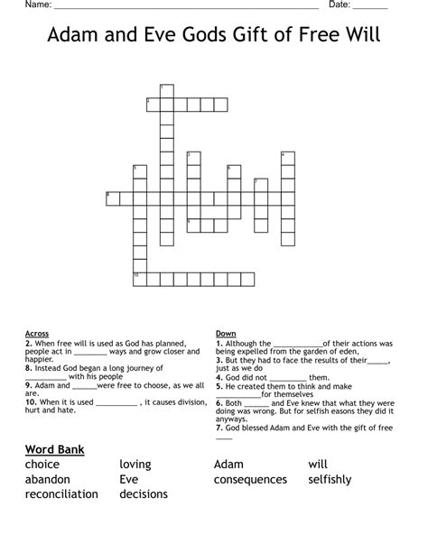 Adam And Eve Crossword Puzzles Printable