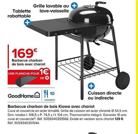 Promo Barbecue Charbon De Bois Kiowa Avec Chariot Goodhome Chez