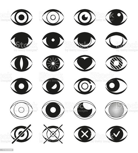 Eye Flat Icon Set Open Eyes Images View Simple Eyeball Signs Isolated