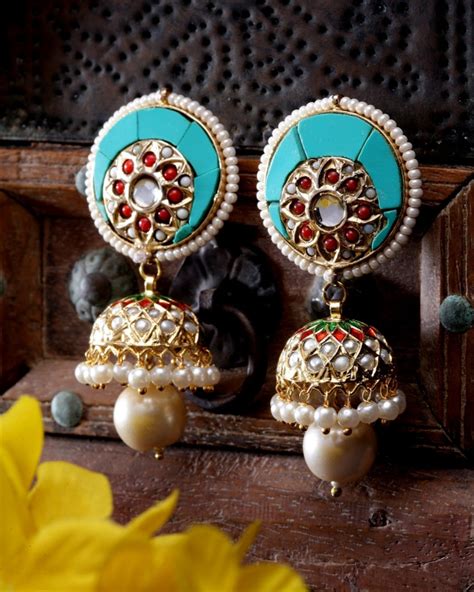 Turquoise Pearl Beaded Jhumka By Dugri Style The Secret Label