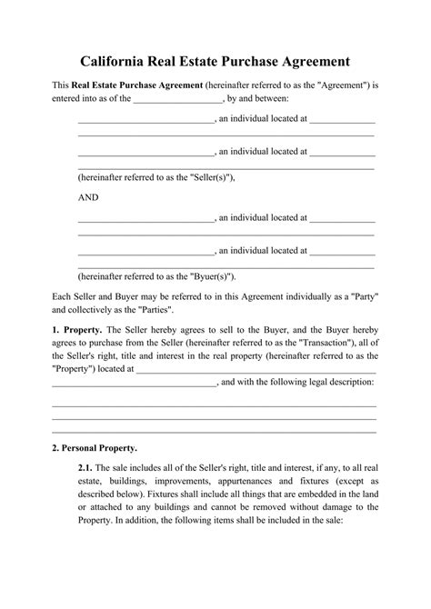 California Real Estate Purchase Agreement Template Fill Out Sign