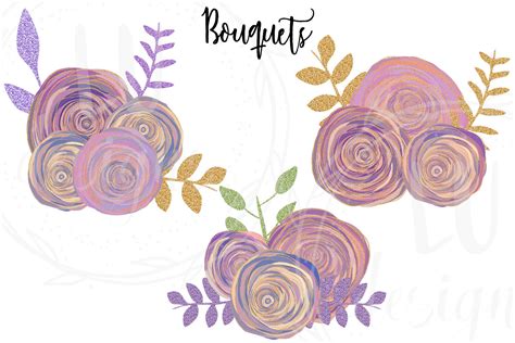 Roses Clipart, Floral Glitter Illustrations, Wedding Flowers Graphics By Lu Designs | TheHungryJPEG