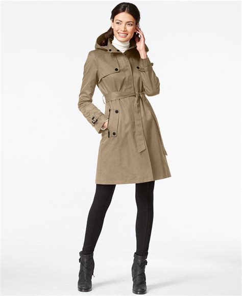 Dkny Hooded Belted Trench Coat 220 Macy S Lookastic