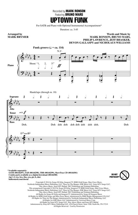 Uptown Funk Feat Bruno Mars Arr Mark Brymer By Mark Ronson Sheet