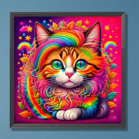 Au D Diy Full Round Drill Diamond Painting Colourful Cat Kit Home