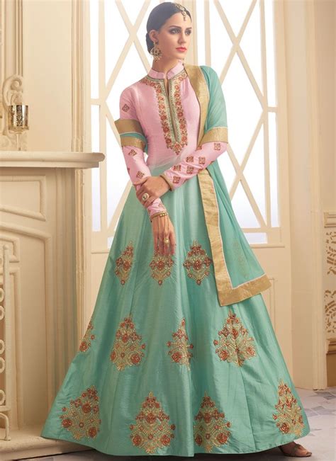 Buy Pista Green And Pink South Chennai Silk Wedding Anarkali In Uk Usa