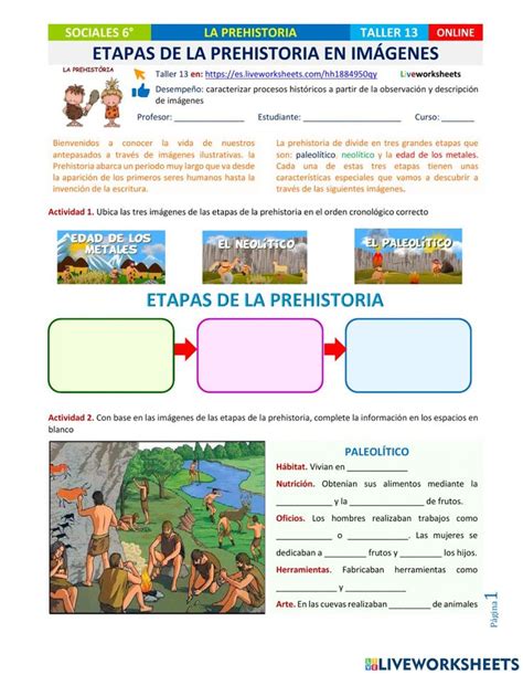 La Prehistoria y sus etapas worksheet Prehistoria Enseñanza de la