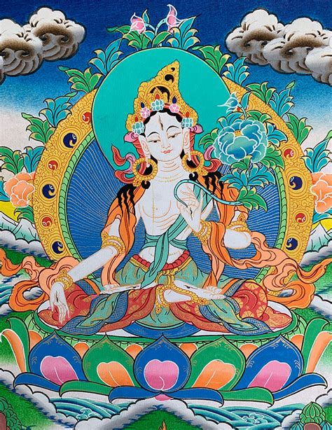 White Tara Thangka In Medium 21 Lt Potala Gate