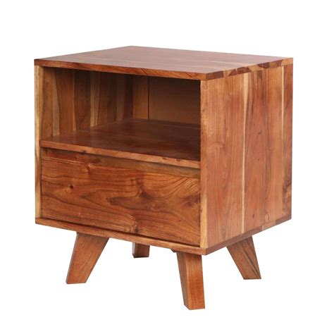 22 1 Drawer 1 Cubby Acacia Wood Bedside Table With Grain Details Brown