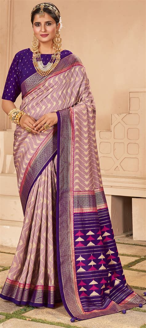 Party Wear Traditional Purple And Violet Color Silk Cotton Fabric