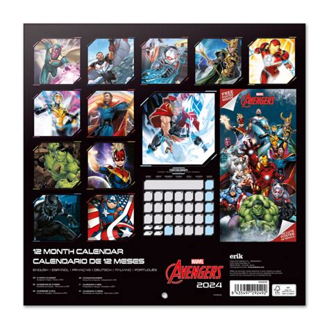 Calendrier Mural Erik Marvel Comics Avengers 30x30cm 2024