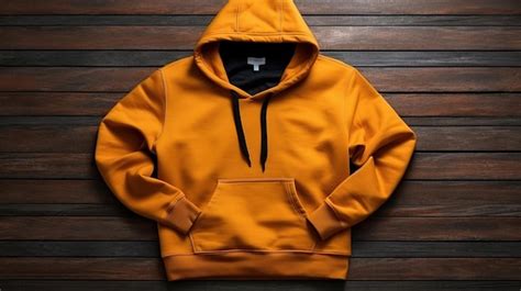 Premium Photo Orange Hoodie On Dark Wood