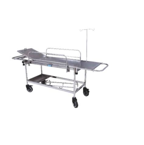 Silver Stainless Steel Patient Stretcher Trolley Super With Mattress Sm