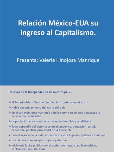 RelacioiÌn MeiÌxico Eua Su Ingreso Al Capitalismo Pdf México Ciencias Políticas