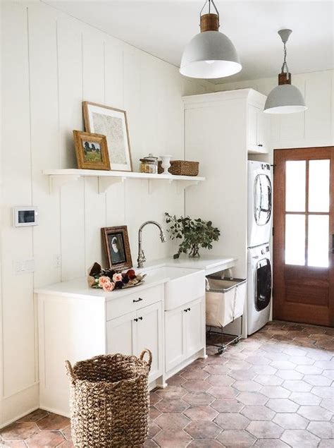 Shabby Chic Style Mudroom With Terracotta Hexagon Floor Tiles Cottage