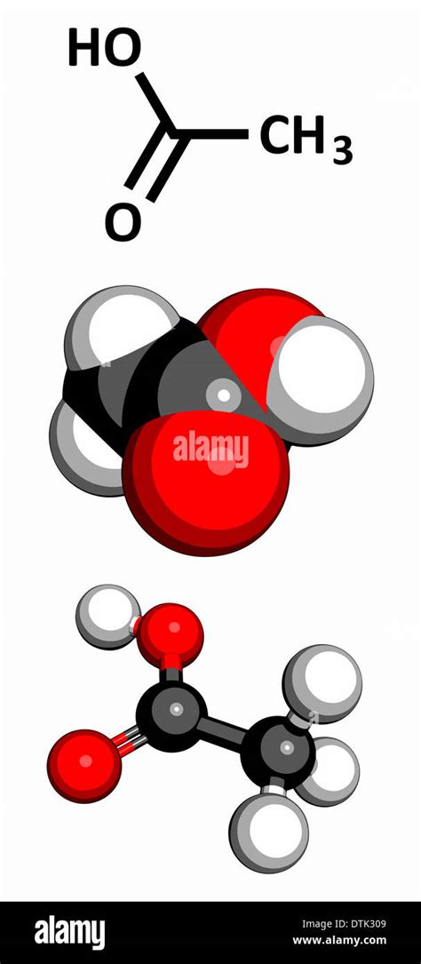 Ácido acético HOAc molécula estructura química Fotografía de stock