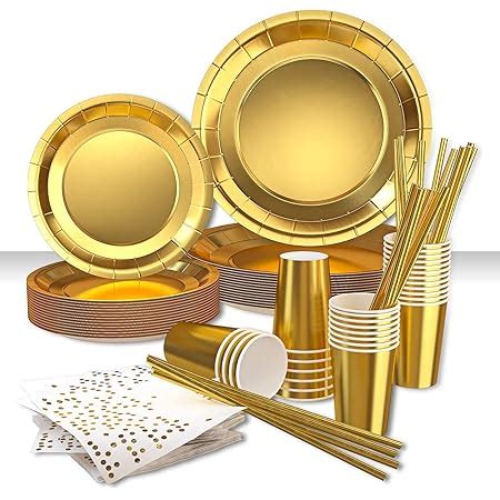 St Ck Wei Gold Partygeschirr Partyzubeh R Pappteller Set