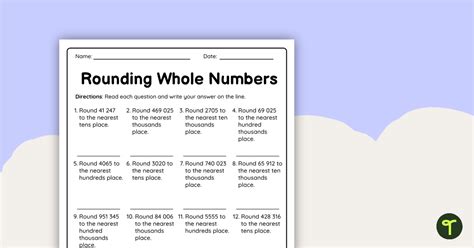 Rounding Whole Numbers Word Problem Worksheet Teach Starter Worksheets Library