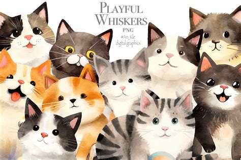 Whimsical Kittens Clipart Png Digital Download Cute Playful Cats